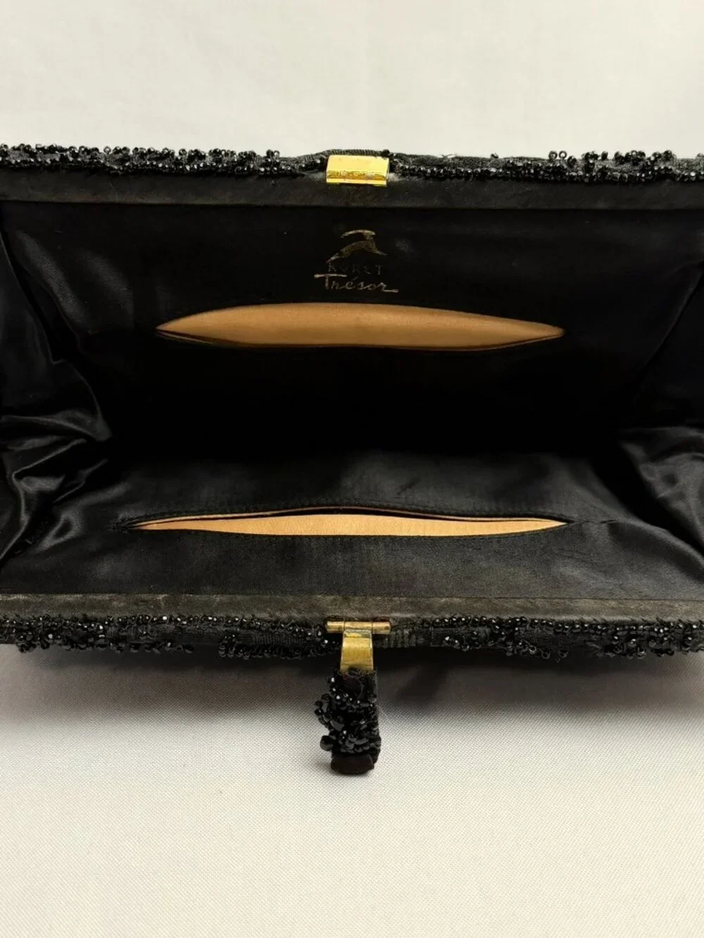 Koret Trésor Black Beaded Evening Clutch – Vintage Designer Elegant Bag